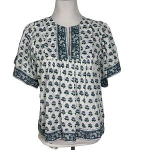 Marea Cotton Block Print Floral Pattern Boho Top Size Small